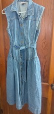Universal Thread Sleeveless Button Front Tie Front Denim Ankle Dress Size 10
