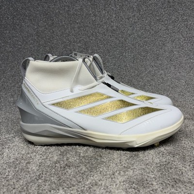 Adidas Men\'s Adizero Impact White Baseball Shoes with Gold Stripes adidas adizero Impact.2 Molded Rubber Mid Cut Cleats - Men main image 4