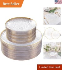60Pcs Clear Plastic Plates,Clear Disposable Plates With Gold Rim,Heavy-duty G...