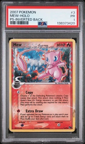 2007 POKEMON POP SER 5 INVERTED BACK #3 MEW-HOLO PSA 1