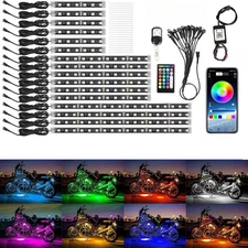 16PCS Motorcycle RGB LED Strip Light Under Glow Neon Kit Bluetooth APP Control