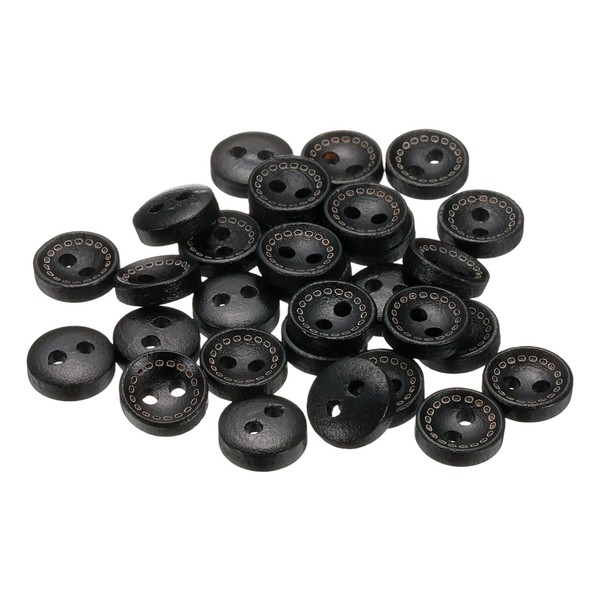 30Stk HolzknöPfe Zum NäHen,10Mm,2 LöCher,Rund,Zum Basteln,FüR Kleidung,Schwarz-image