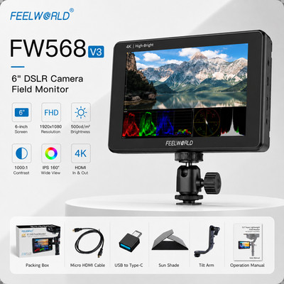 FEELWORLD FW568 V3 6in DSLR Monitor 4K HDMI 3D LUT for Precise Color Display