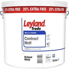 Leyland Trade Contract White Matt Emulsion Paint 12L Interior Walls Ceilings UK 2.67 per litre