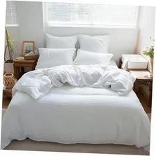  100% Linen Duvet Cover Set 3pcs Basic Style Natural French Washed King White