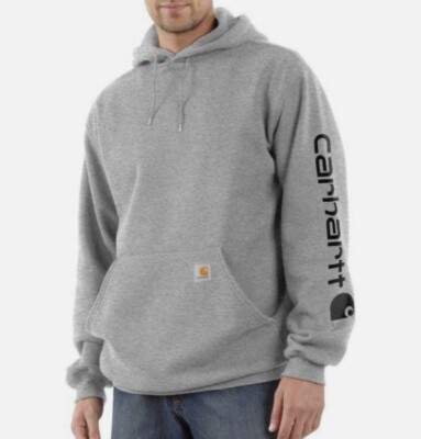 Carhartt Men's Loose Fit Midweight Logo Sleeve Hoodie Light Gray