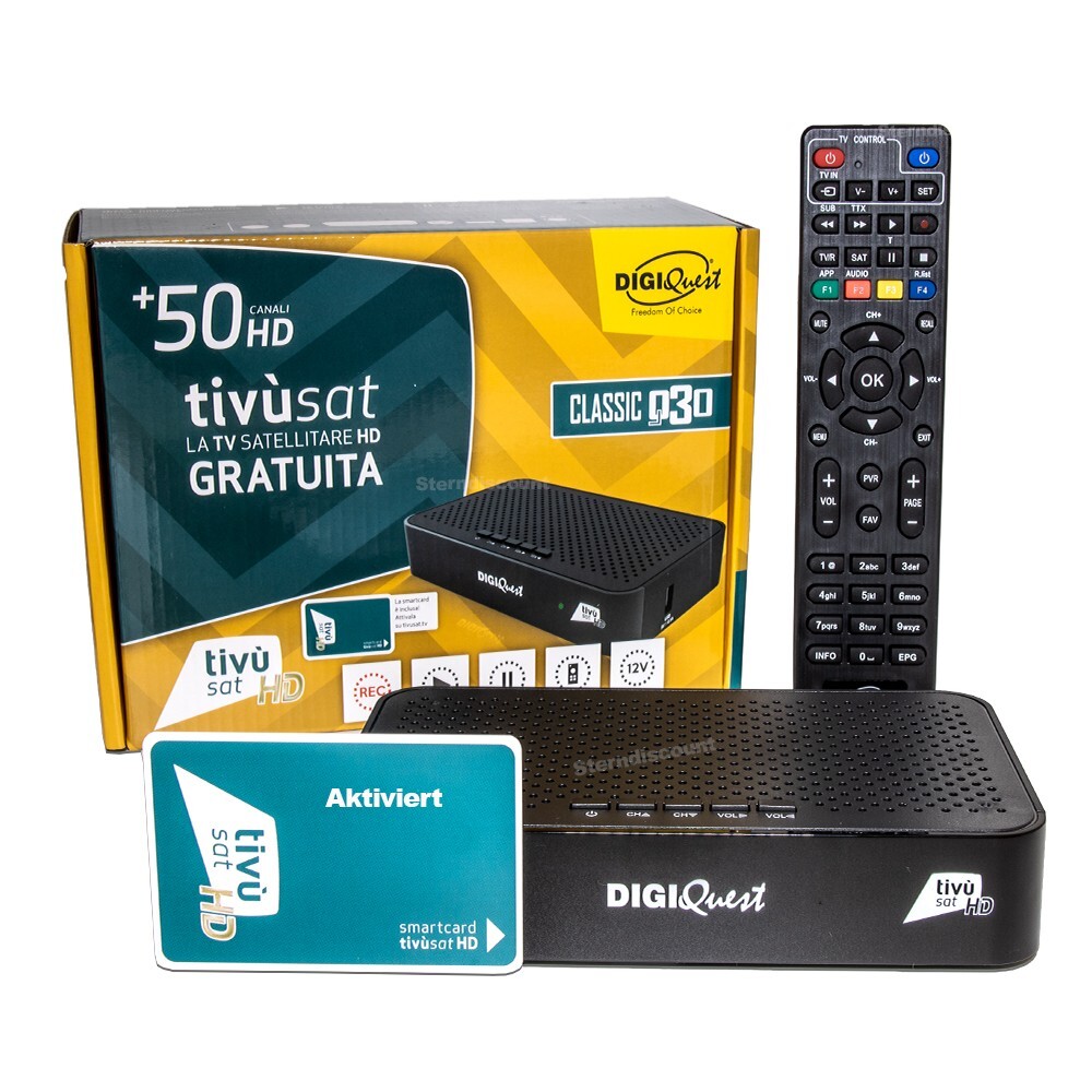 Tivusat Receiver HD mit Karte aktiviert Decoder Tivu SAT TV Italy DigiQuest Q30