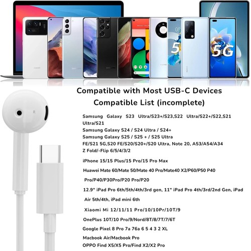 for iPhone 16 Pro Max 16 16+ 16 Pro Earphone USB C Wired Headphones Universal - Picture 7 of 10