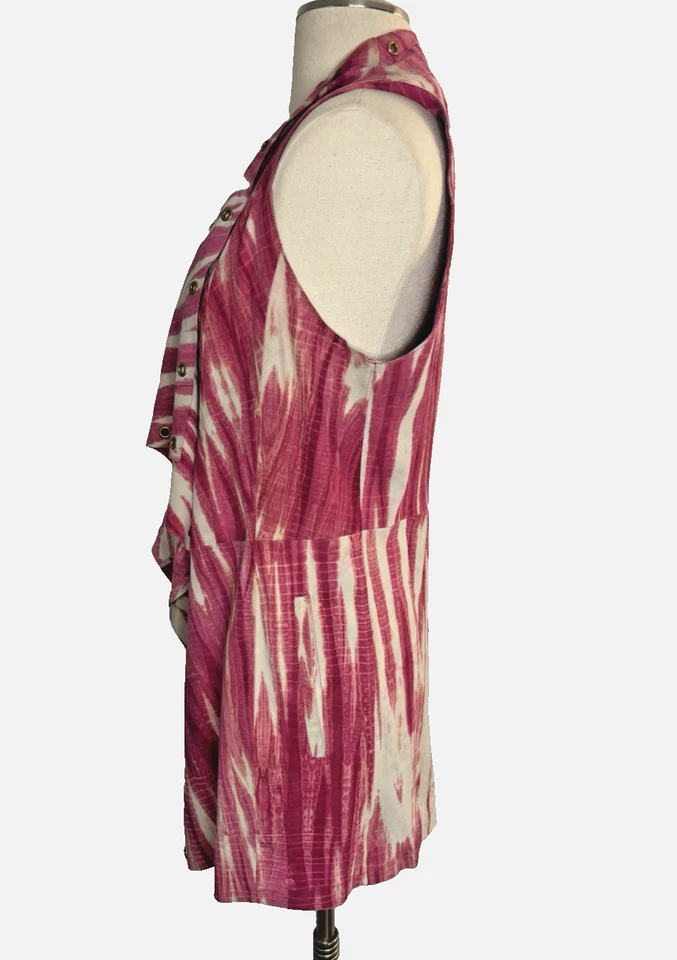 Michael Kors Pink White Suede Grommet Trim Open Front Draped Vest Sz M EUC - Image 3 of 4