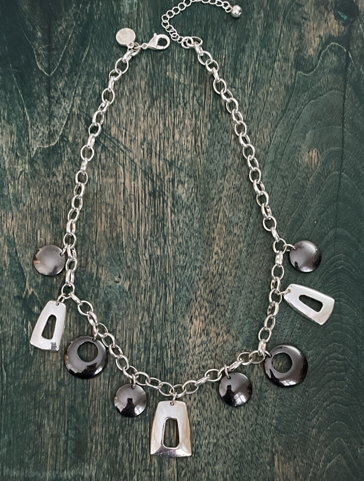 Vintage Necklace Designer Signed LC Liz Claiborne Lt Dk Silver