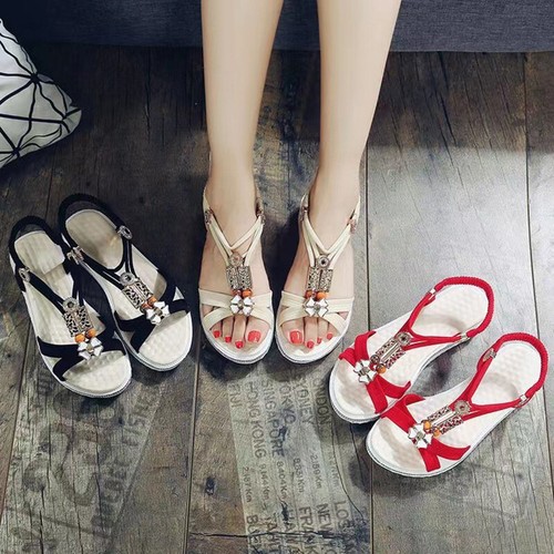 Ladies Sandals Elastic Strappy Open Toes Summer Bling Comfy Flat Womens Sizes - Picture 5 of 23