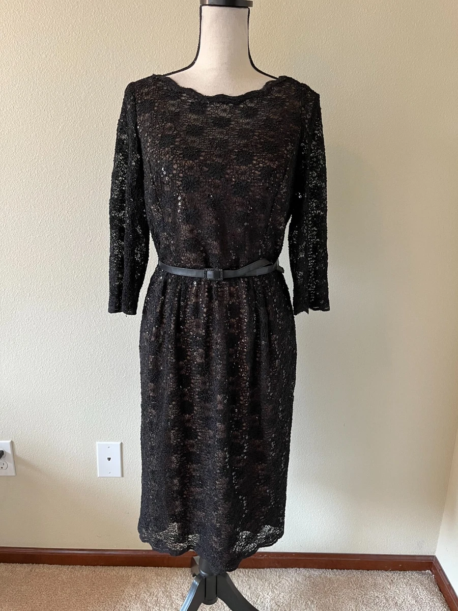 alex evenings 3 4 sleeve belted sheath dress Alex Evening Metallic 3/4 Sleeve Dress 8127874 main image 0