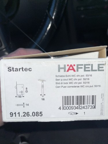 Hafele Startec 911.26.085 Serratura porta tascabile cromata lucida - Foto 3 di 7