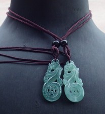 Video 2 pcs Certified Green Natural A Jade jadeite Pendant Dragon Coin 105453 VS