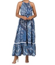 NWT LUCKY BRAND Halter Cinched Waist Flounce Hem Tie Paisley Maxi Dress Lined XS