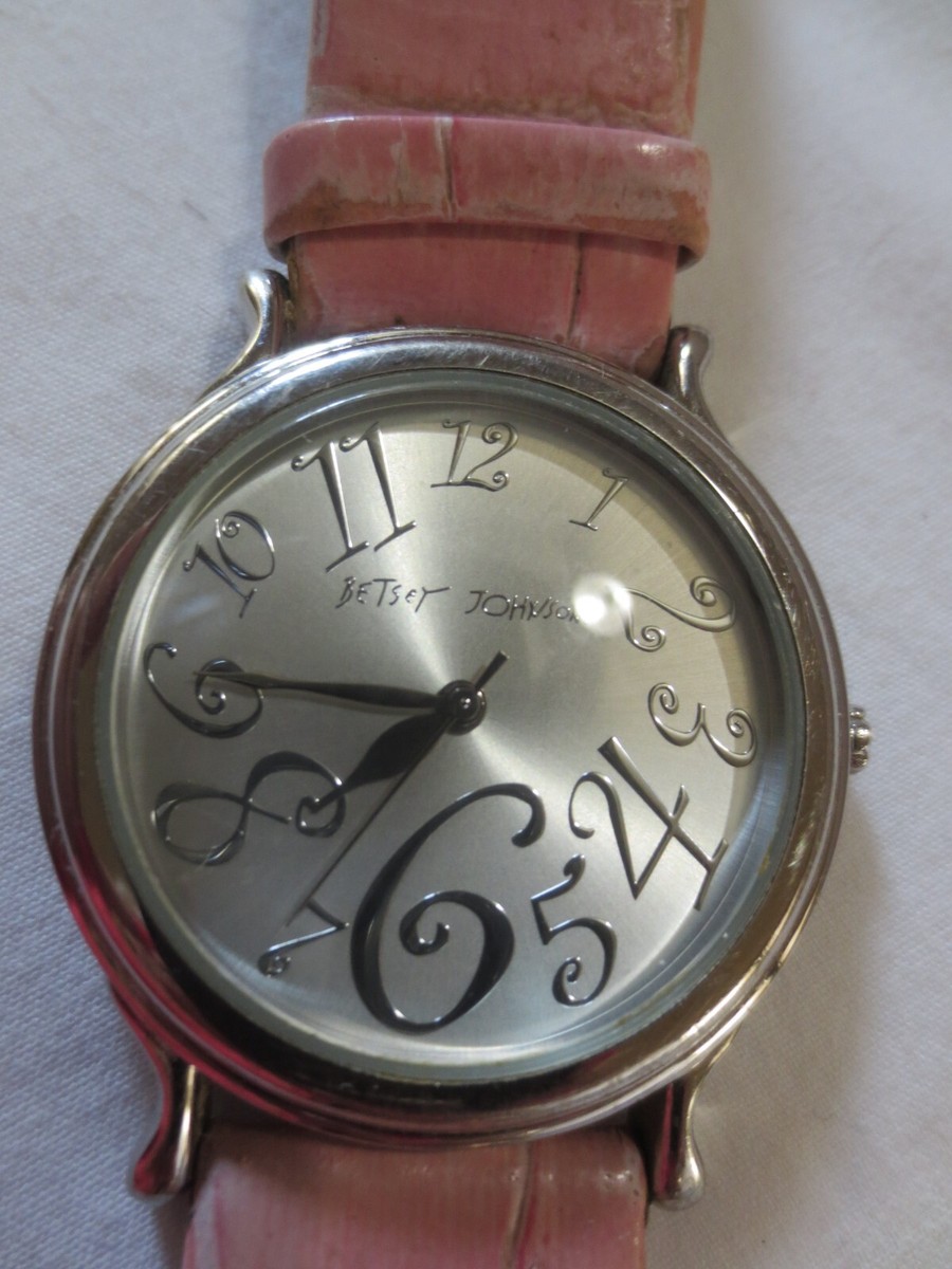 Betsey Johnson Watch Womens 39mm Silver Tone Pink Band White 