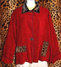 Kd Spring Burnt Red Art Jacket Black Velvet Trim Sz L Pockets Cuffed Long Sleeve
