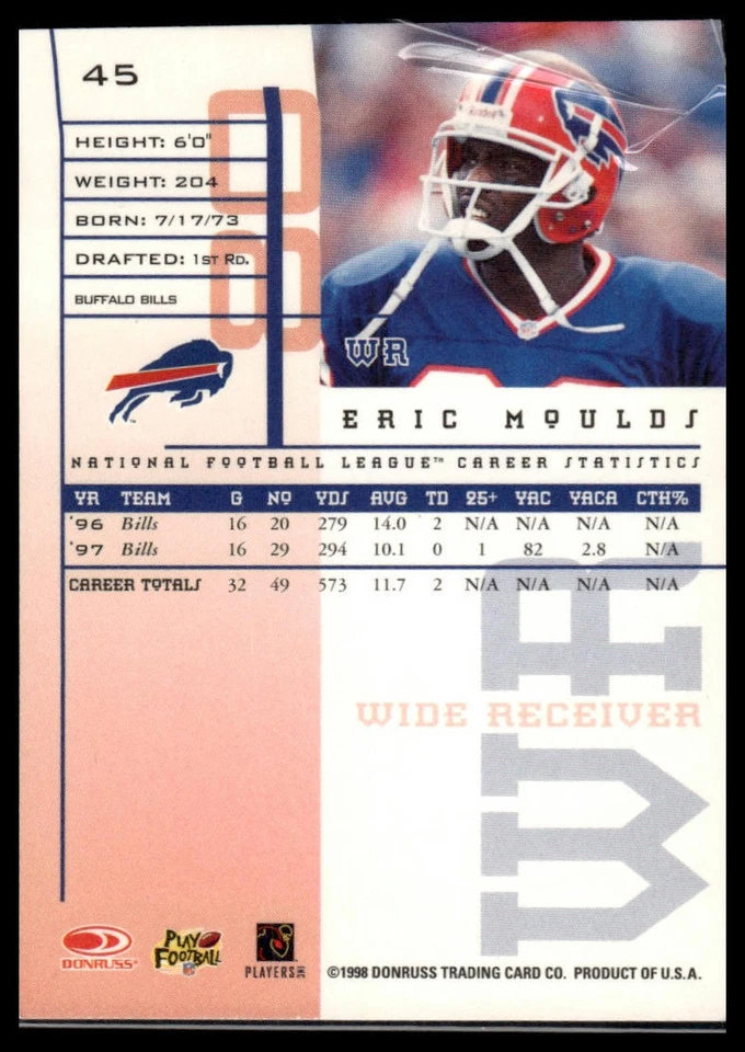 1998 Leaf Rookies & Stars #45 Eric Moulds - Image 2 of 2