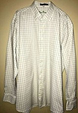 Alan Flusser Men's Shirt Long Sleeve Button Down White Blue Green Plaid Size XL