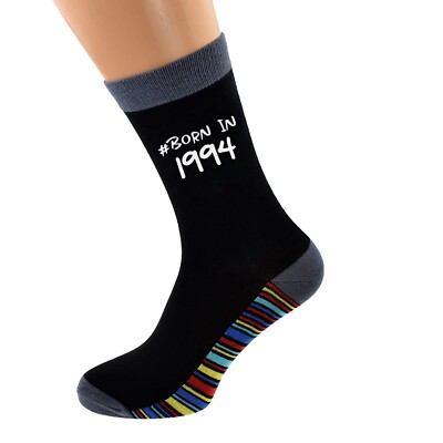 Geboren 1994 30. Geburtstag schwarz mit flippiger Streifensohle Socken UK 5-12