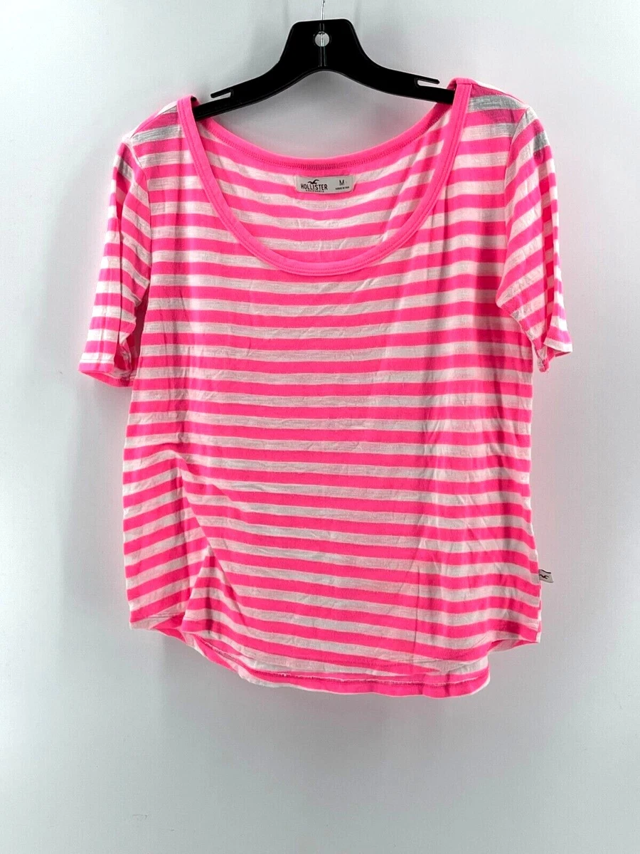 Hollister Women's Short Sleeve Pink White Striped Tee T Shirt Top Size  Medium