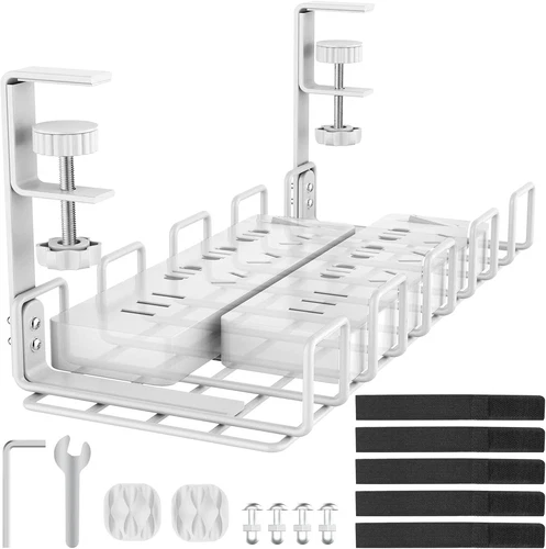 Under Desk Cable Management Tray, L 15.7''W 6.3'' No Drill Steel Desk Cable Orga
