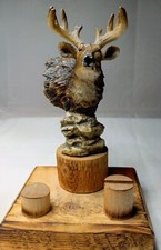Resin Deer Or Elk Bust On Wood Stand. #E.   WY