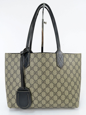 Auth GUCCI Brown GG and Black PVC Canvas Reversible Tote Bag Purse