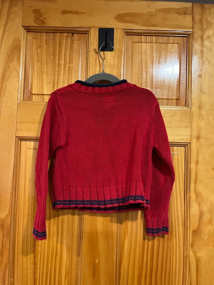 Suéter Bandera Vintage Niñas Pequeñas Tommy Hilfiger Rojo Tejido “Hilfiger Girls” Talla 4 Foto 3 de 3