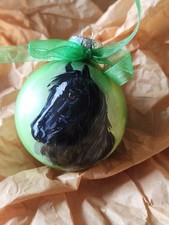 HAND PAINTED BLACK Horse Head on Glass Ornament inc Gift Box NEW Gift-Boxed