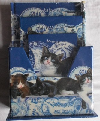 CHRISSIE SNELLING CAT NOTEBOOK, ADDRESS BOOK MEMO PAD SET - NEW