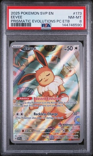 2025 POKEMON SVP PRISMATIC EVOLUTIONS POKEMON CENTER ETB PROMO #173 EEVEE PSA 8