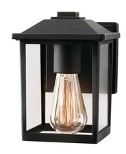 1-Light 7 in. Black Hardwired Classic Outdoor Wall Light Lantern Sconce with...