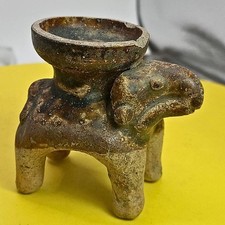 Rare Antique Sawankhalok Brown Clay Glazed Elephant Candle Figurine Collectible