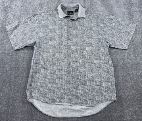 VINTAGE Greg Norman Polo Shirt Mens Large Grey Geometric AOP All Over Print 90s - Picture 2 of 7