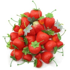 30 Pcs Lifelike Artificial Red Strawberries Fake Fruit for Home Kitchen Decor