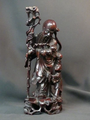 C Chine statuette ancienne racine sculptée dieu shoulao Bouddha bois 36cm1.6kg - Photo 1/4
