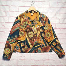 Coldwater Creek Jacket Womens Petite Large Brown Multi Floral Print Beaded Boho