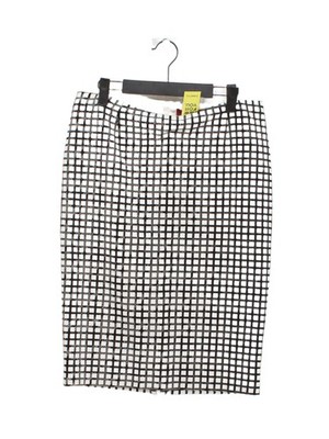 Max Mara Damen Midi Rock UK 12 weiß kariert 100% Baumwolle Midi A-Linie