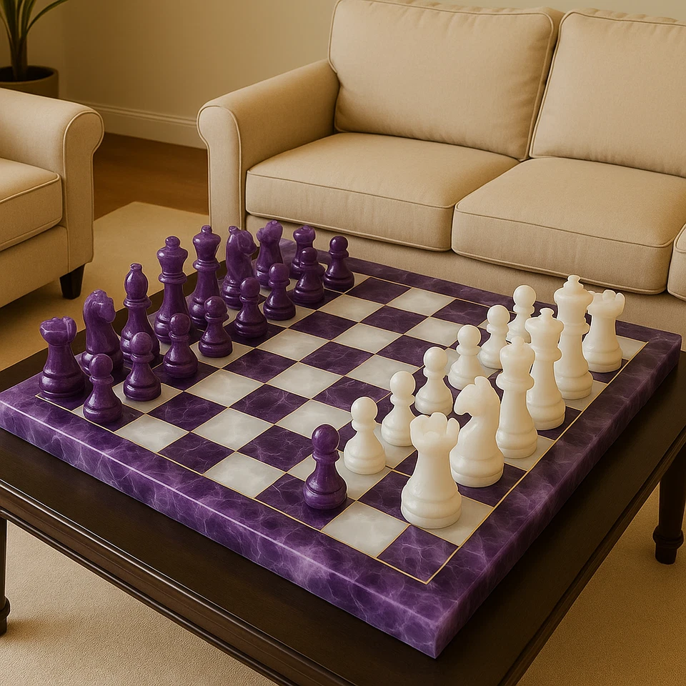 Luxury Stone Chess Set – Amethyst & White Agate Board with Pieces – Gift for Him - Image 2 of 4