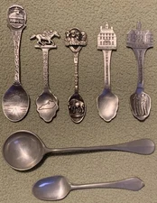 Lot/7 Souvenir Pewter Spoons Stieff Gish Traub Fort Superb KY MD SD VA 144 Grams