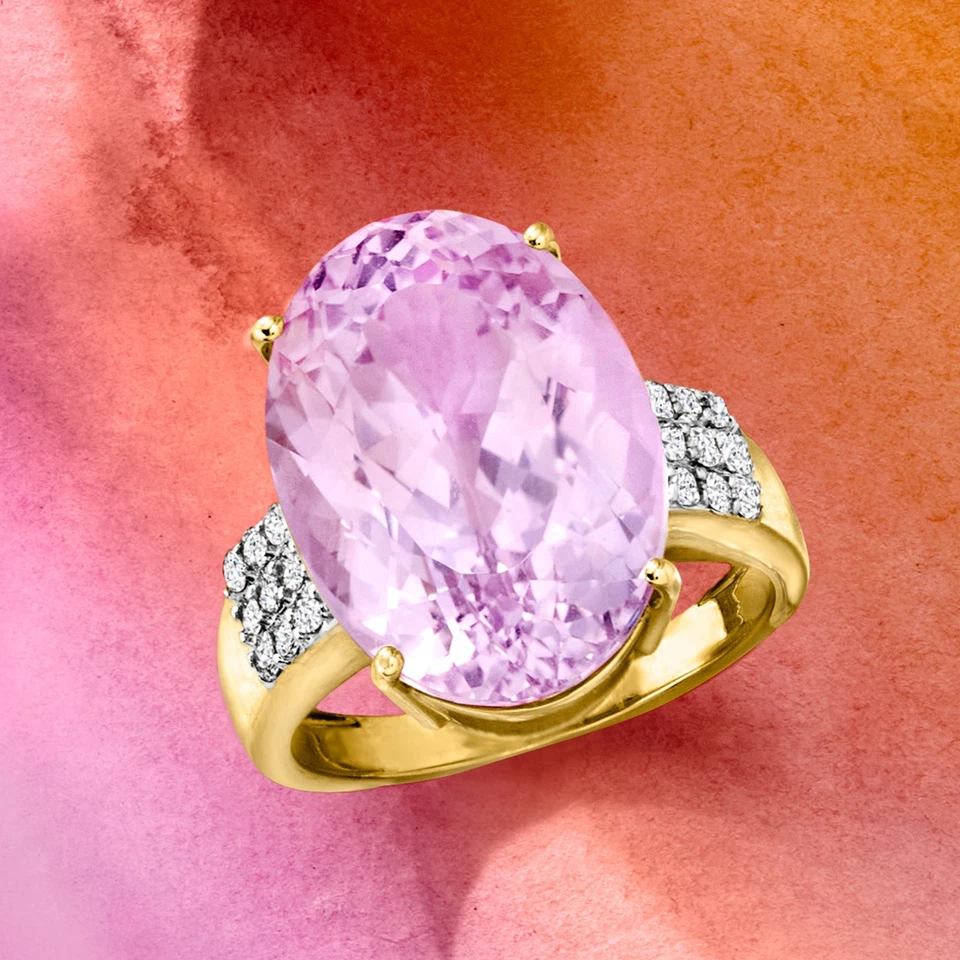 Anillo de kuncita de 15,00 quilates con 0,27 ct. t.w. Diamantes en oro amarillo de 14kt Foto 4 de 4