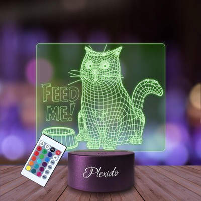 Personalisierte 3D LED Lampe Nachtlicht Geschenk FEED ME Katze Meme Lustiges