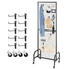 VEVOR Grid Wall Panel 1.9 x 5.4 ft Wire Display Rack with Wheels and 10 Hooks