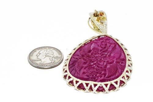 $59,990 180.74CT AGL CERTIFIED NATURAL HAND CARVED RUBY & DIAMOND PENDANT 14K - Picture 6 of 12