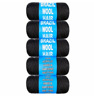 Brazil Wool Hair 100% Acrylic Knitting Yarn Black Skein Pack Hand/Machine