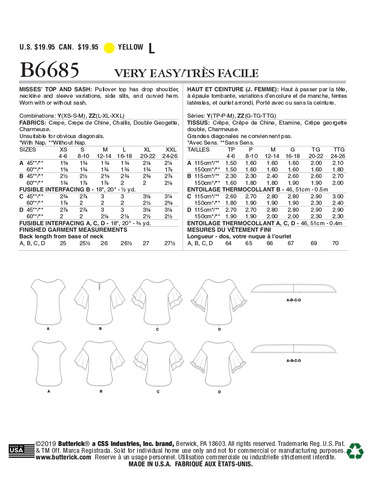 Butterick Very Easy SEWING PATTERN B6685 Misses' Top & Sash XS-M Or L-XXL - Picture 9 of 9
