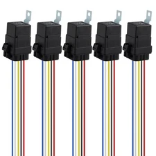 5PCS 12V 5 Pin SPDT Automotive Relays and Harness- Heavy Duty 12 AWG Tinned... 