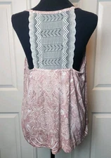 Soma L Pink Paisley Lace Back Pajama Tank Built-In Shelf Bra Soft Lounge Ivory