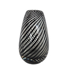 Vintage Hand Blown Black Spiral Swirl Glass Heavy Vase